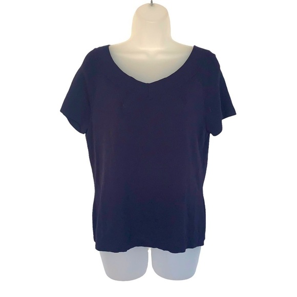 TALBOTS Black Basic Double V-Neck Short Sleeve Rayon Top Size Large - Picture 3 of 12